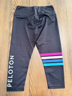 Kali Black Leggings with Pink, Purple and Blue Stripes- Peloton